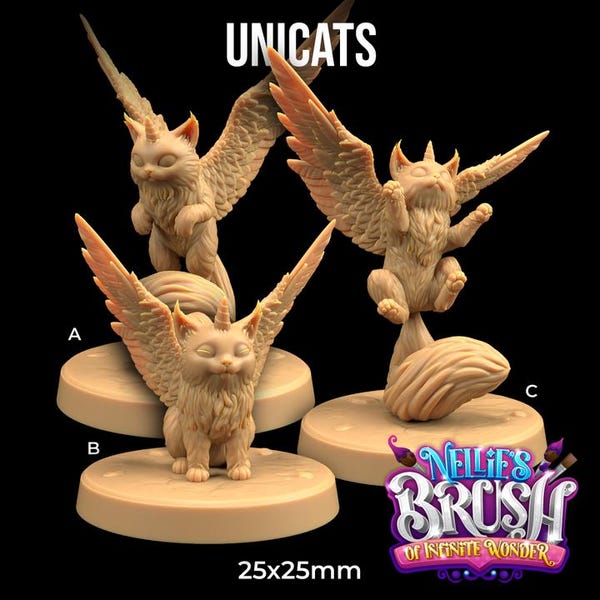 Unicats | 3D Printed | Dungeons and Dragons | Familiar | Cat | Mini | Dnd | Miniature | Fantasy | Dragon Trapper's | RPG | Cute | Unicorn