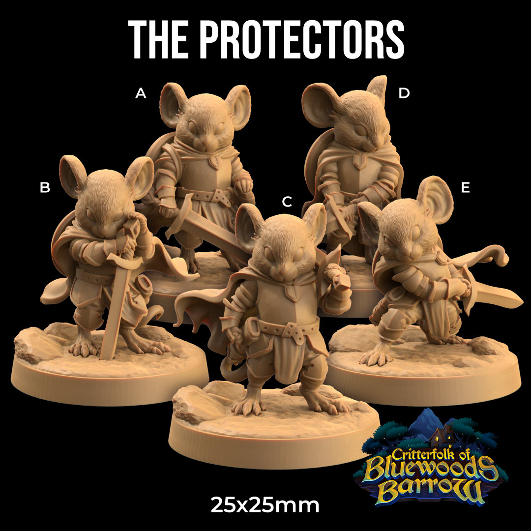 The Protectors | 3D Printed | Dungeons and Dragons | Mouse | Fighter | Mini | Dnd | Miniature | Fantasy | Dragon Trapper's | RPG | Paladin