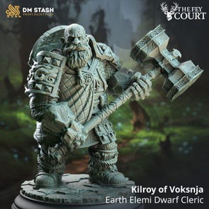 Kilroy of Voksnja – Earth Elemi Dwarf Cleric | 3D Printed | Dungeons and Dragons | Mini | Dnd | Miniature | Fantasy | DM Stash | Druid |
