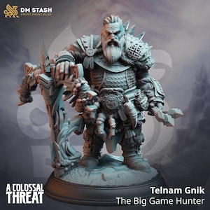Telnam Gnik - Big Game Hunter | 3D Printed | Dungeons and Dragons | Mini | Dnd | Dwarf | Miniature | Fantasy | DM Stash | RPG | Ranger