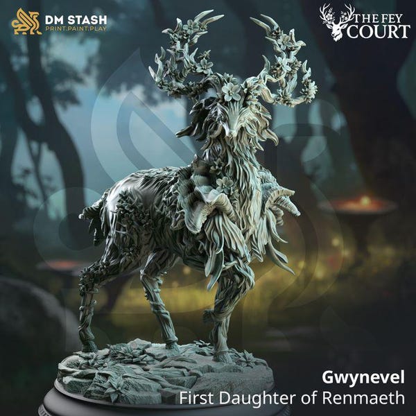Gwynevel – First Daughter of Renmaeth | Dungeons and Dragons | Mini | Dnd | Miniature | Fantasy | DM Stash | Fae | Deer | Elven | Goddess