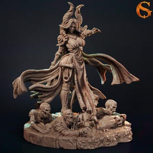 Paleandra, Tiefling Necromancer | 3D Printed | Villain | Mini | Miniature | Fantasy | SolGood Creation | Dungeons and Dragons |