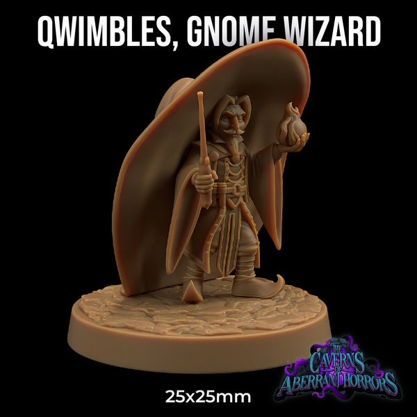 Qwimbles, Gnome Wizard | 3D Printed | Dungeons and Dragons | Wizard | Mini | Dnd | Sorcerer | Miniature | Dragon Trapper's Lodge | Halfling