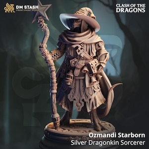 Ozmandi Starborn – Silver Dragonkin Sorcerer | 3D Printed | Dungeons and Dragons |Mini | Dnd | Miniature | Fantasy | DM Stash | RPG | Wizard