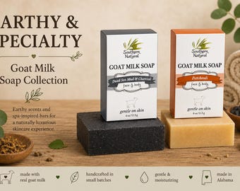 Earthy and  Specialty Goat Milk Soap | Dead Sea Mud & Charcoal or Patchouli | Handmade Goat Milk Soap | Natural Face and Body Bar