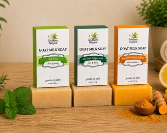 Tea Tree and Botanical Goat Milk Soap | Tea Tree Peppermint & Turmeric Honey Lemon | Handmade Face and Body Soap