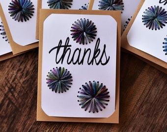 Thank You Card, Handmade Card, Thanks Greeting Card, Hand Dyed Yarn Card, Blank Inside