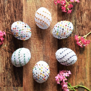 Hand Knit Easter Eggs with Beads: Spring Basket Decor, Set of 6