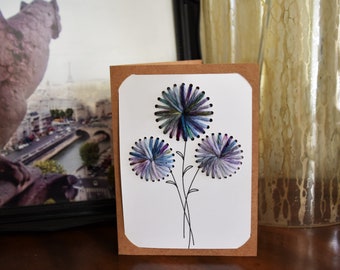 Flowers Card, Handmade Card, Greeting Card, Sympathy, Get Well Soon, Hand Dyed Yarn Card, Blank Inside