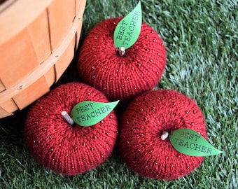 Red Apple Gift, Hand Knit Apple with Beads, Schools Out, Graduation, Best Teacher Gift, Stuffed Apple