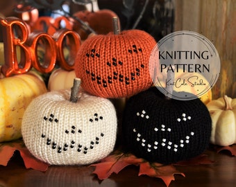 Knitting Pattern, Jack O Lantern Pumpkin with Beads, PDF Download Pattern, Stuffed Pumpkin Decoration, Halloween Knitting Pattern