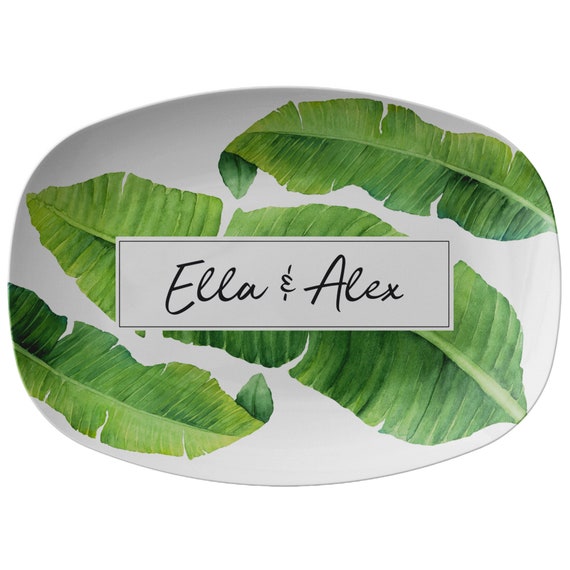 Custom Platter Custom Gift Plastic Serving Platter Tropical Palm Leaf