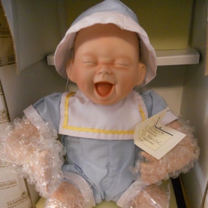 Lil&#39; Squirt Porcelain Boy Doll Dressed in Blue Ashton-Drake Galleries 12 inch In Box w/Certificate Authenticity 1993