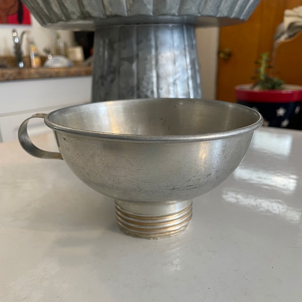 Vintage Aluminum Handled Kitchen Funnel 5-inch Diameter Top and 2-inch Diameter Bottom