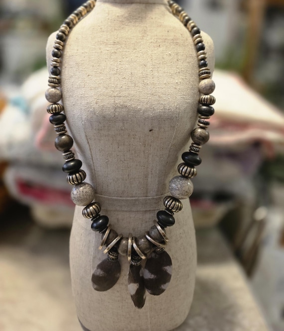 Chunky Statement Beaded Necklace Boho Tribal Insp… - image 1