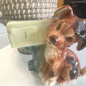 Royal Copley Pottery Indoor Planter Dog at Mailbox 8.5-inch tall 1940's