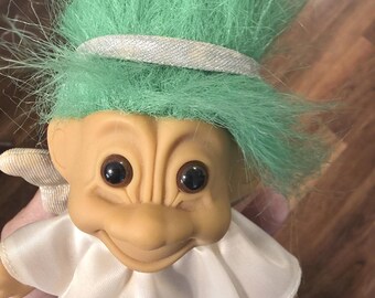Vintage Russ Troll Doll Angel 3" Green Hair Christmas Angel