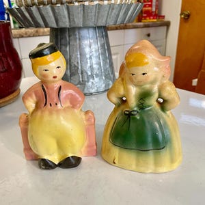 Vintage Dutch Boy and Dutch Girl Indoor Pottery Planters Set of Two