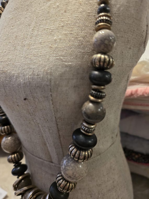 Chunky Statement Beaded Necklace Boho Tribal Insp… - image 4