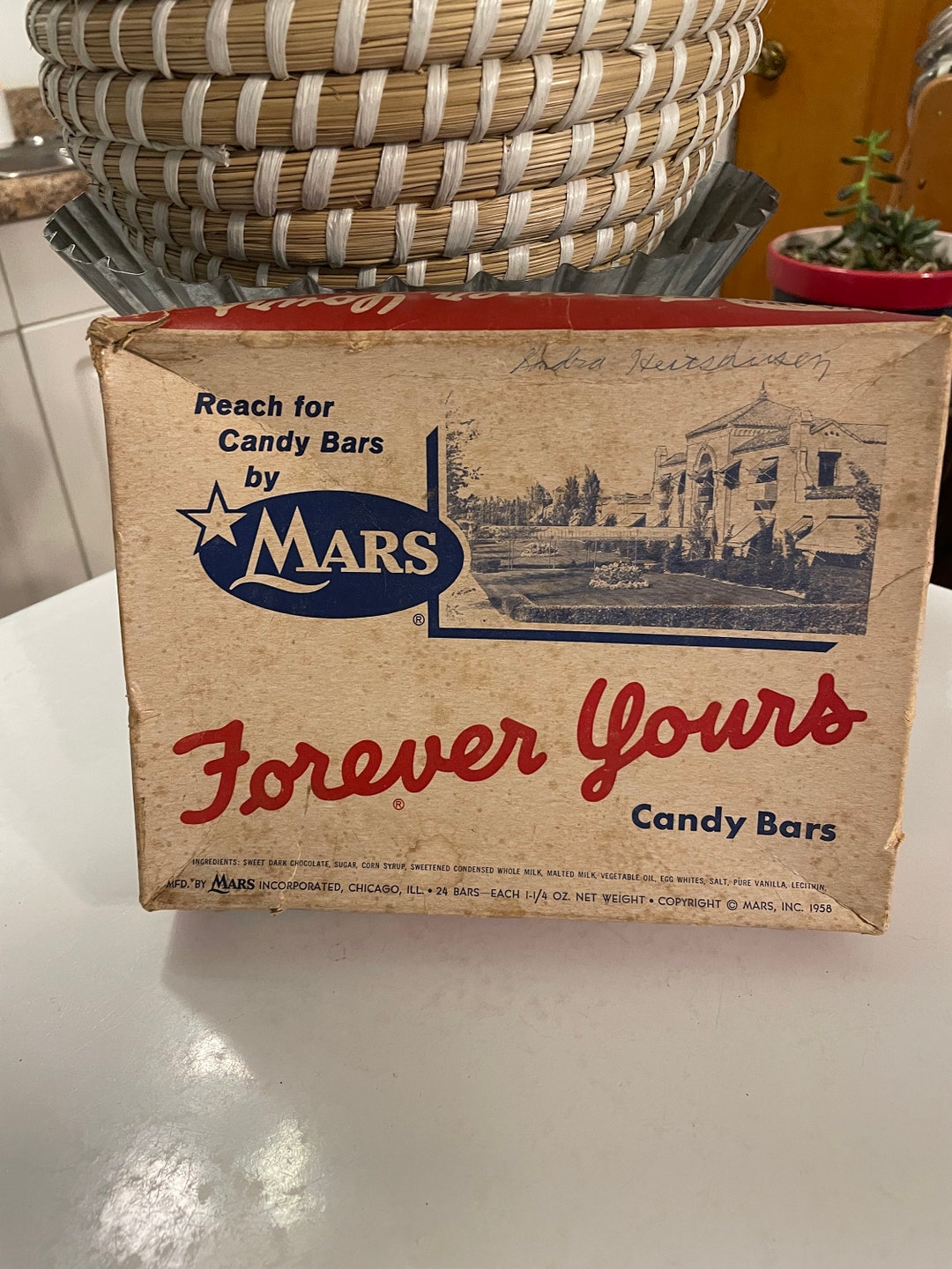 1958 Forever Yours Chocolate Candy Bar Display Box Top and Bottom ...