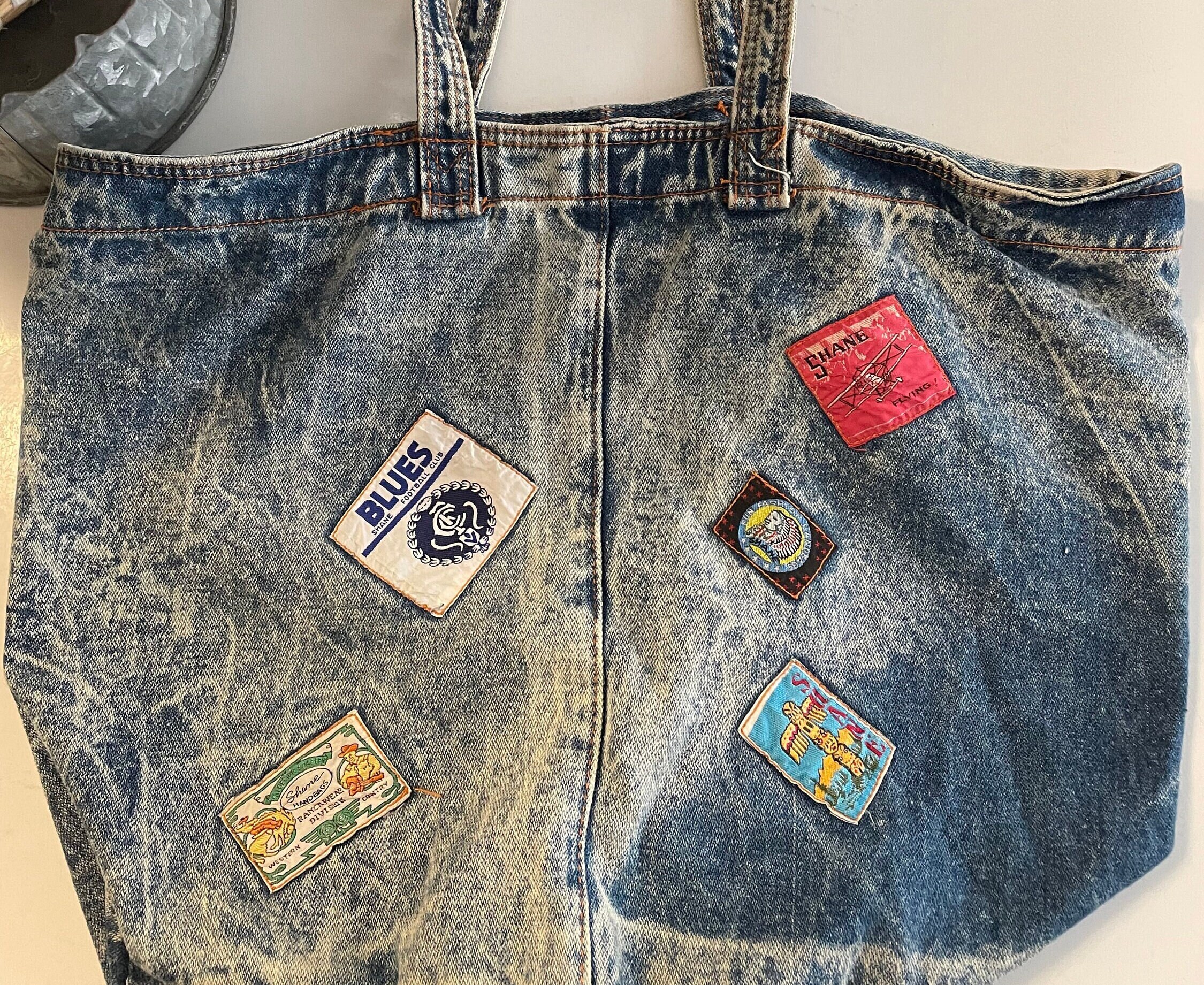 Shane Denim Vintage Bucket Bag Tote Bag Shane Patches 19x14