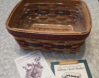 Longaberger Father's Day Address Card Basket with Protector 1996 Green and Red Weave
