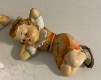 Maruri Japan Set of Two Porcelain Kids Figures a Girl and Boy