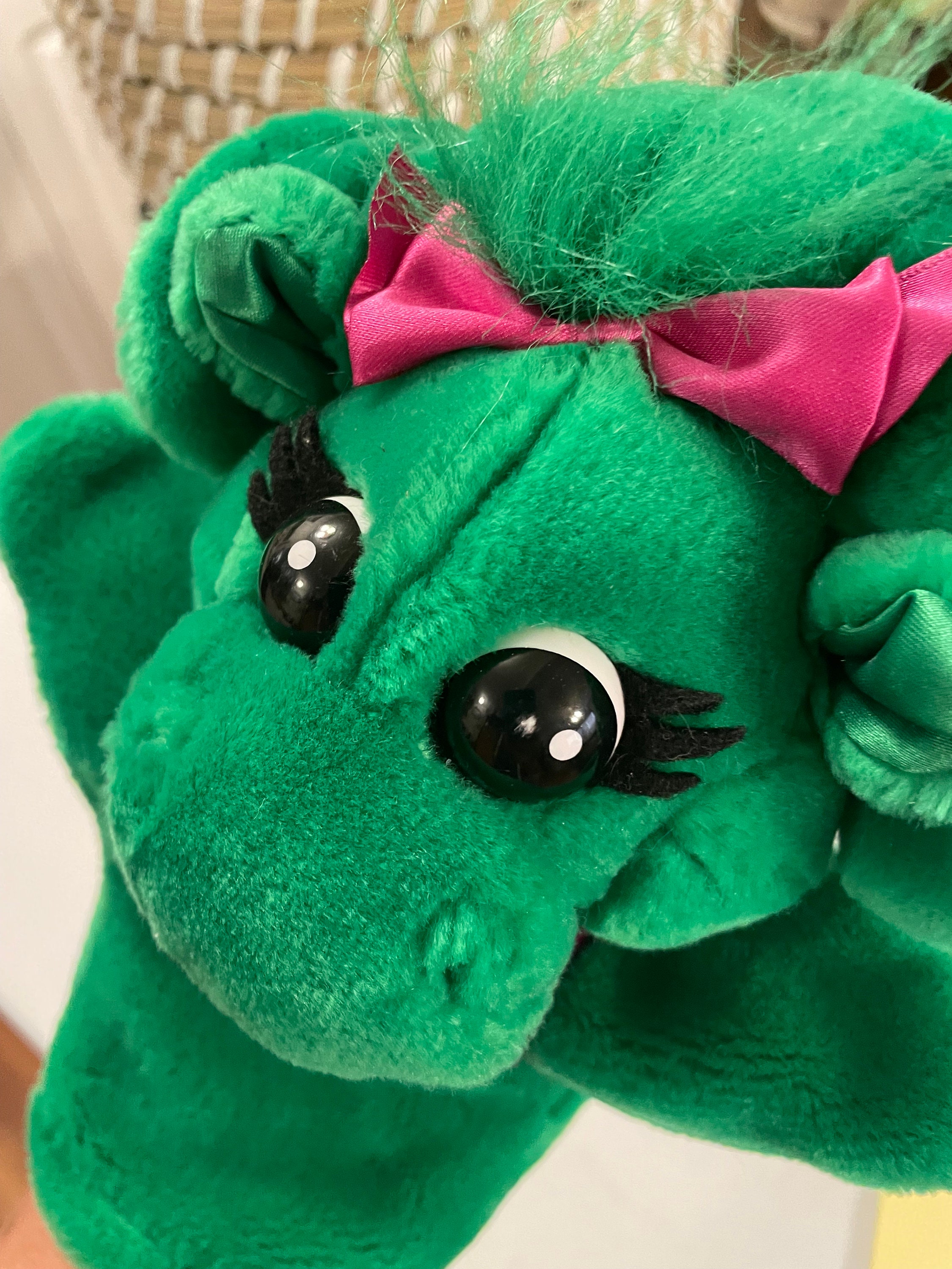 Baby Bop Green Dinosaur Plush Hand Puppet Lyons Group 1990's 9.5-inch ...