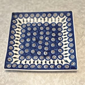 Boleslawcu Poland Handmade Stoneware Pottery Square Plate W. Kojder
