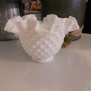 Fenton White Milk Glass Hobnail Candy Dish