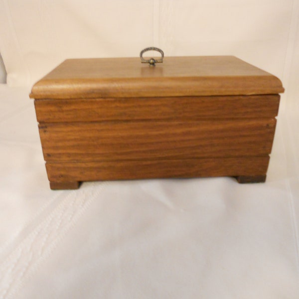 Hard Wood Rectangle Music Box with Handled Lid Plays Sound of Music Swiss Musical Movement Hand Crafted