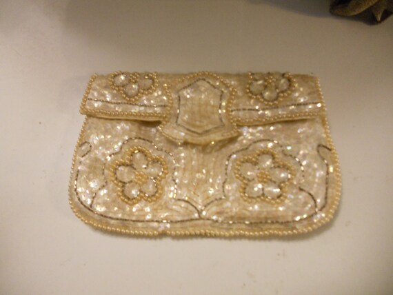 LA REGALE Beaded Sequin Small Clutch Lined Purse Japan 