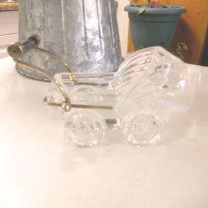 Clear Glass Baby Carriage with Cobalt Blue Handle 4.5 inch long Made in Italy