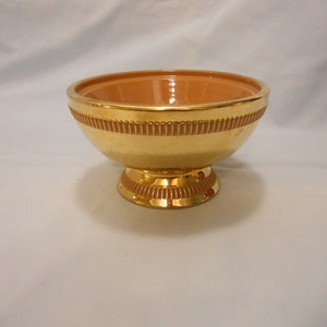 Vintage Italy Lustre Pedistal Dish Gold Finish Pottery Color Inside