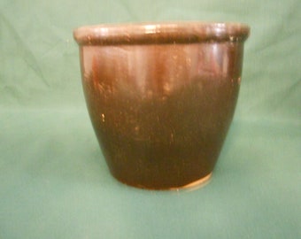 Vintage Brown Crock Tapered Bottom 4.75 inch Tall 5.5 inch Diameter No Marks