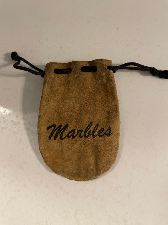 Leather Suede Drawstring Marble Pouch