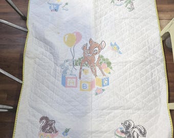 Vintage Baby Quilt Cross Stitch Embroidery Disney Bambi & Friends 40x56 inch