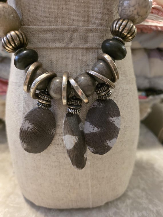 Chunky Statement Beaded Necklace Boho Tribal Insp… - image 2