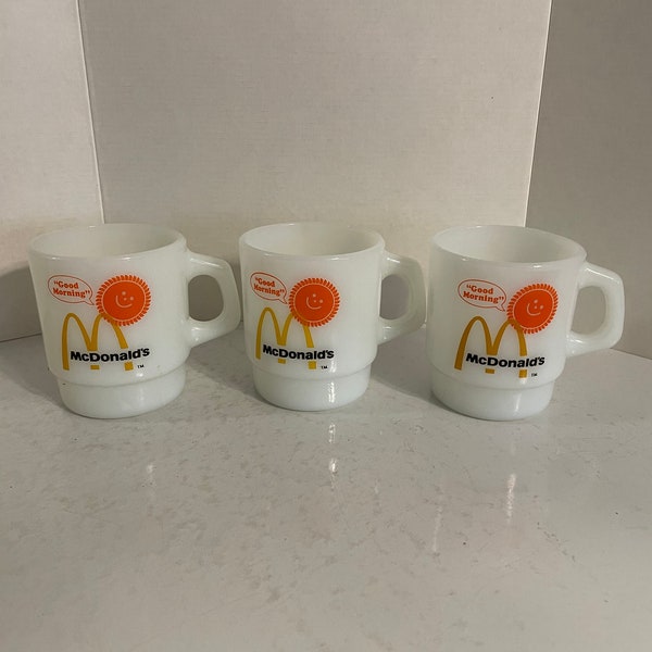 Anchor Hocking Fire King McDonalds Milk Glass Stacking Coffee Cups