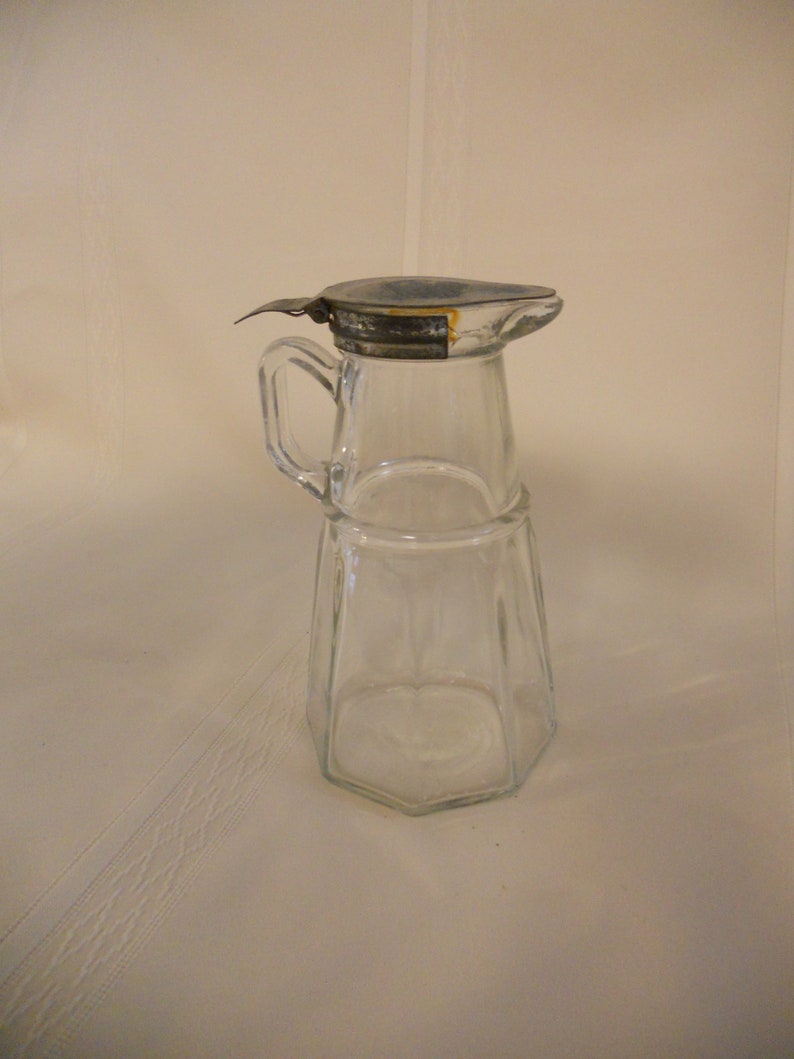 Vintage Glass Syrup Pitcher With Metal Slide Flip Lid 6 Inch Etsy