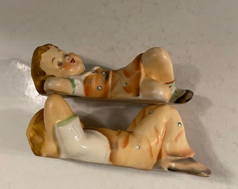 Maruri Japan Set of Two Porcelain Kids Figures a Girl and Boy