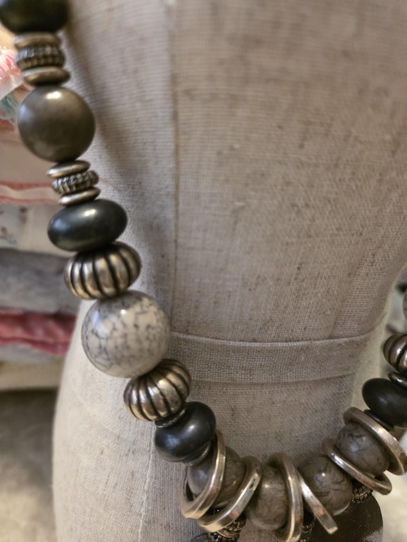 Chunky Statement Beaded Necklace Boho Tribal Insp… - image 3