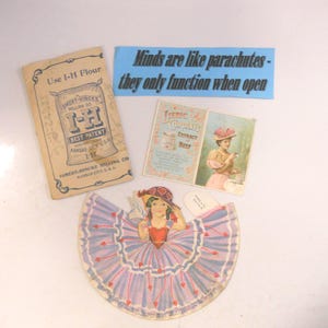 1918 Antique Folding Valentine, 1897 Liebig Company Pocket Calendar, I-H Ismert-Hincke Milling Co. Kansas City, Ad card with Sewing Kit