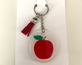 Llavero acrílico de la manzana del maestro / llavero personalizado / idea de regalo / llavero / regalos personalizados / nombre llavero / llavero / borla