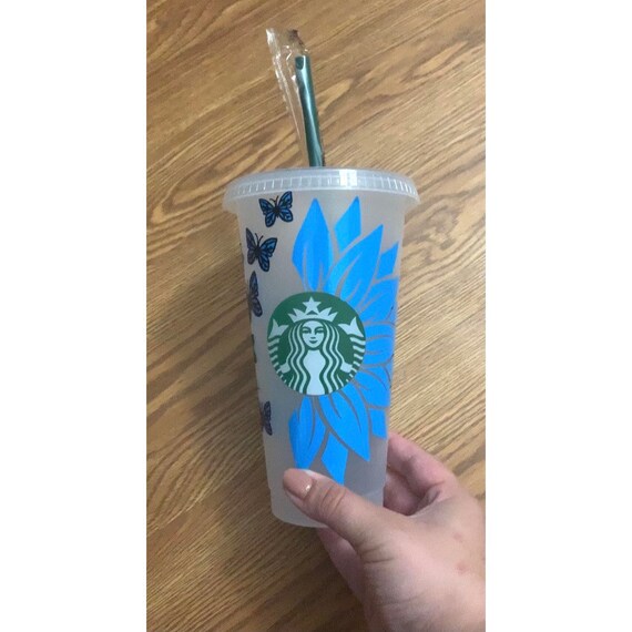 Personalized Sunflower & Butterfly Starbucks Cup | Customized Starbucks Cup  with name | Starbucks reusable flower cup | Custom Butterfly Cup