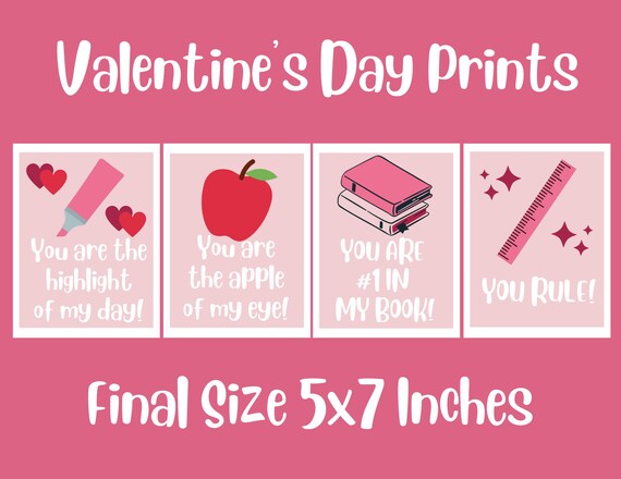 Printable Valentine's Day Cards Prints 5x7 Teacher | Etsy