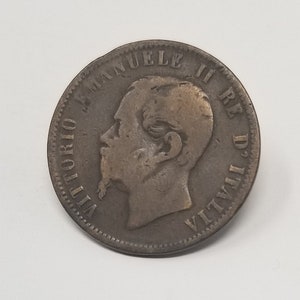 1866 Northern Italy Coin (VG), 10 Centesimi Vittorio Emanuele II, Bronze Vintage