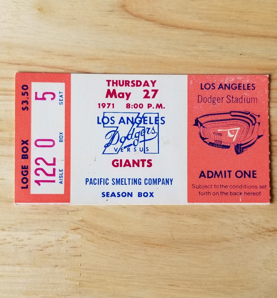 1971 Los Angeles Dodgers Vs Giants Season Box Ticket vintage Etsy