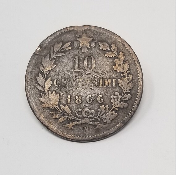 1866 Northern Italy Coin, 10 Centesimi Vittorio Emanuele II