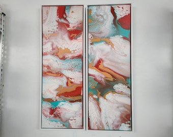 Traumwolken-Serie - Wunderschönes abstraktes Kunstwerk von Molly's Artistry - Orange Sherbet - 2 Panel 12 Zoll x 36 Zoll - Gerahmt